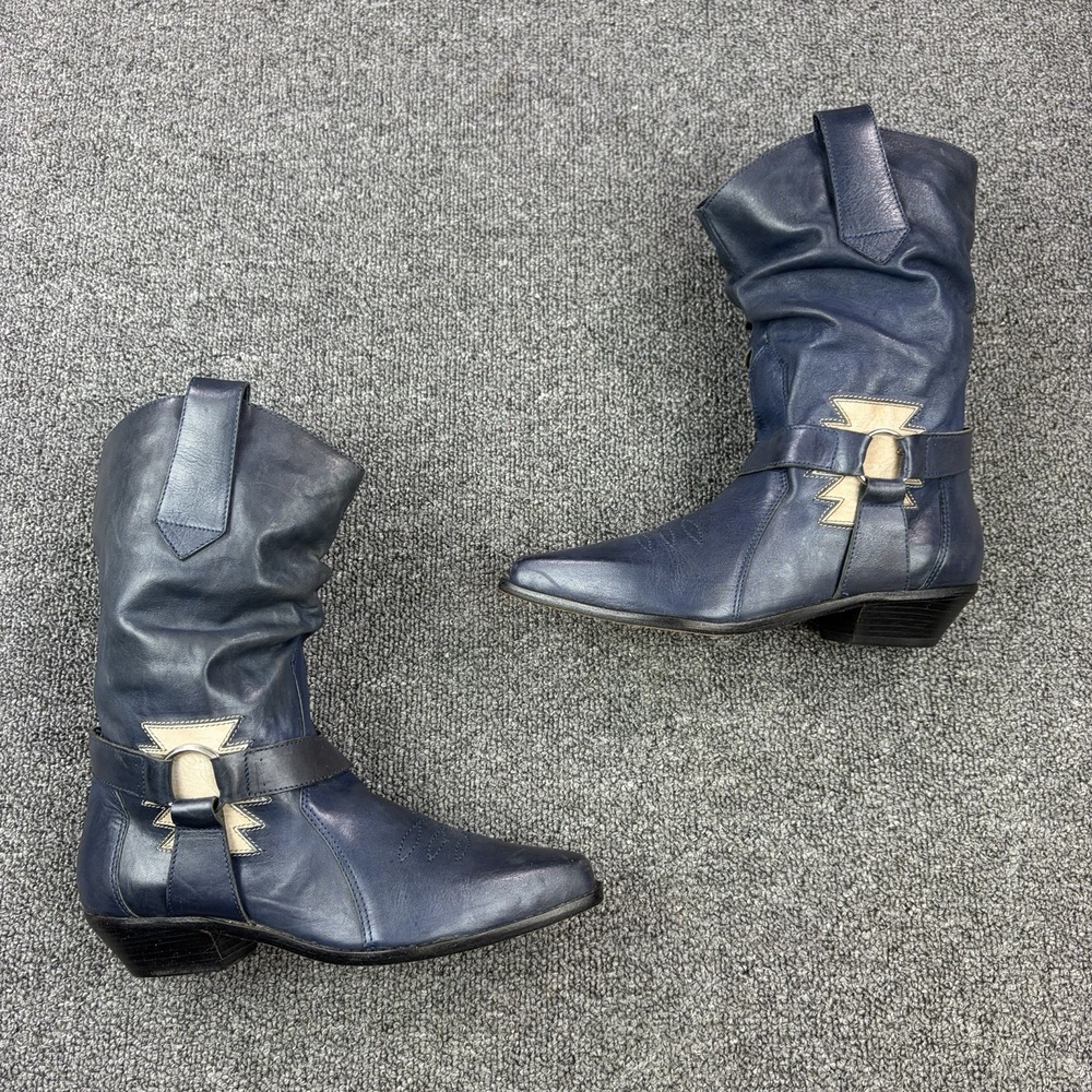 Vintage Dingo Sample Boots Womens 6 Blue Slouch Western Harness Distressed RARE